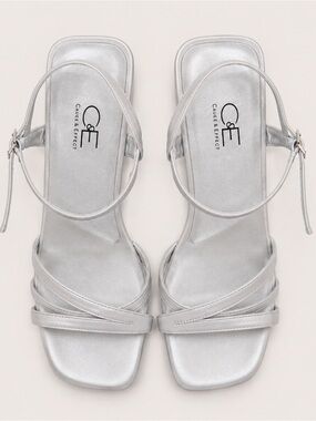 C&E Silver Square-Toe Strappy Ankle Sandals